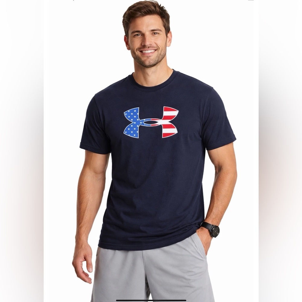 Under Armour USA Flag Logo HeatGear T-Shirt Men's Large Black